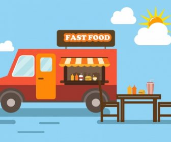 Mobilnych Fast Food Rysunek Samochodu Jedzenie Tabeli Dekoracji