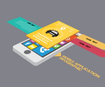 Mobile Phone Application Infographic With Colored Ui Illustration