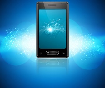 Ponsel Smartphone Asli Refleksi Latar Belakang Warna-warni Biru Desain Vektor