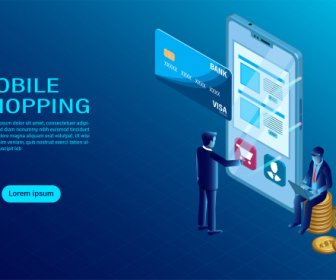 Mobile With Shopping Concept Software Data Interaction Order Interface Tracking Modern Flat Design Isometric Illustration