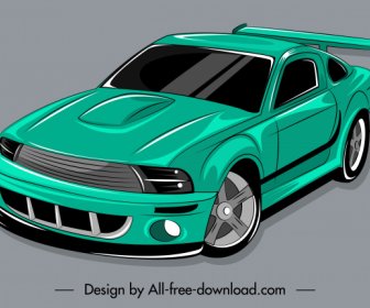Moderno Auto Icona Arredamento Verde 3d Schizzo Disegnato A Mano
