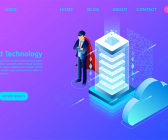 Modern Cloud Technology And Networking Concept Online Computing Technology Big Data Flow Processing Concept Internet Data Services Vector Illustration