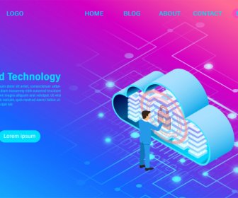 Modern Cloud Technology And Networking Concept Online Computing Technology Big Data Flow Processing Concept Internet Data Services Vector Illustration -8