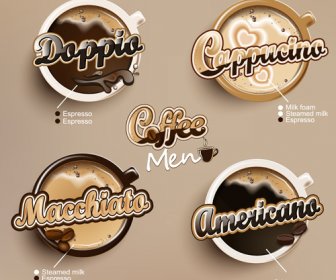 Modern Coffee Labels With Elements Vector