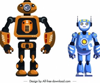 Ícones Modernos Do Robô Esboço Humanoide Brilhante