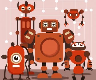 Modern Robot Latar Belakang Merah Desain Karakter Kartun