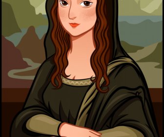 mona lisa portrait painting classical handdrawn cartoon sketch