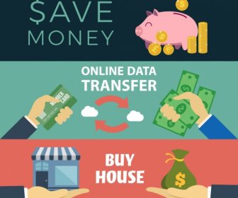 Money Conceptual Banner Savings Transfer Trading Icons