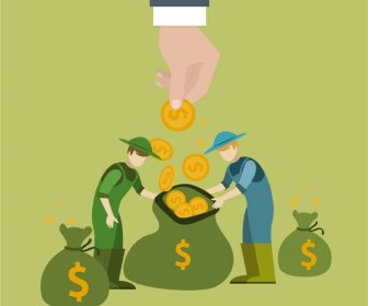Geld Verdienen Konzept Abbildung Mit Arbeitern Und Münzen