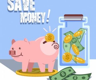 Money Savings Banner Piggy Bank Money Jar Icons