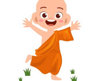 monk happy icon cute cartoon design