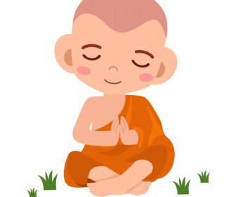 monk meditate icon sitting boy cartoon character design