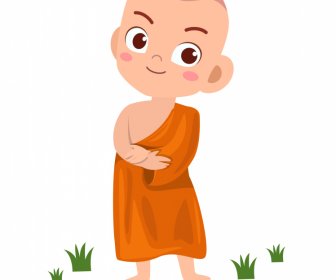 Monk Standing Icon Lovely Cartoon Character Sketch