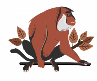 Monkey Icon Colored Retro Design