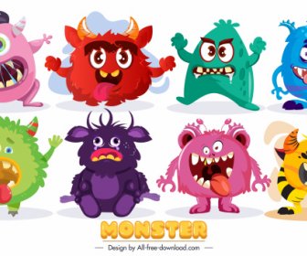 monster characters icons cute funny cartoon sketch