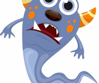 Monster Ghost Icon Karakter Kartun Berwarna