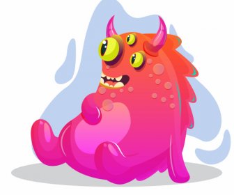 Monster Icono Grasa Cuernos Multieyes Esbozo De Personaje De Dibujos Animados