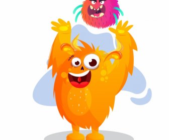 Monster Icon Funny Joyful Sketch Cartoon Character