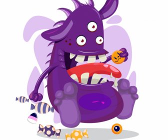 Monster Icon Funny Multieyes Cartoon Character Sketch