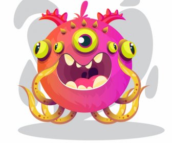 Monster Icon Multieyes Octopus Shape Colored Cartoon Design