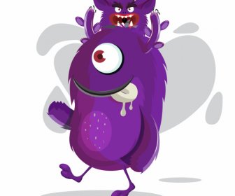 怪物图标紫罗兰色装饰有趣的卡通人物素描