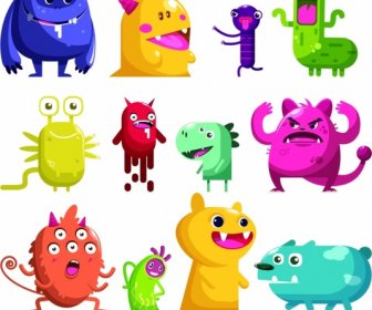 Monster Icons Collection Colored Cartoon Characters Design