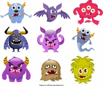 Monster Icons Sammlung Lustige Cartoon Charaktere Skizze
