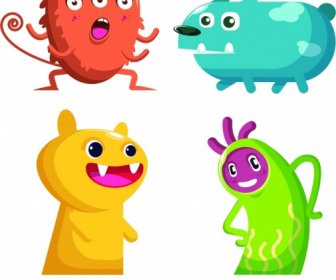 Monster Icons Colored Cartoon Characters Funny Design