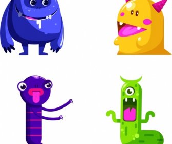 Monster Icons Colored Cartoon Design Funny Characters