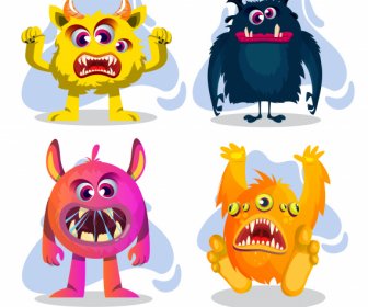 Monster Icons Funny Characters Sketch Colorful Shapes