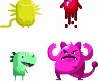 Monster Icons Funny Colored Cartoon Characters
