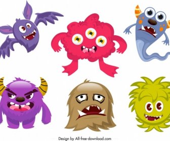 Monster-Ikonen Lustige Farbige Cartoon-Charaktere Skizze