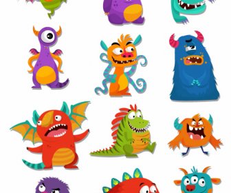 Monstres Icônes Drôles Personnages De Dessins Animés Mignons Conception Colorée