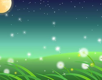 Moon And Dandelions Beautiful Landscapes Vector