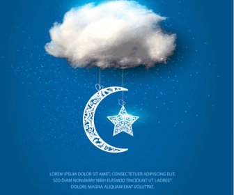 星の飾りと雲の背景を月します。