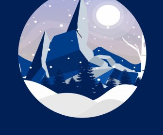 Luna Di Montagna Scenario Sfondo Nevicata Cerchio Di Isolamento
