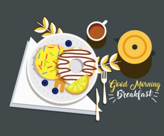 早晨早餐横幅五颜六色的古典平面素描