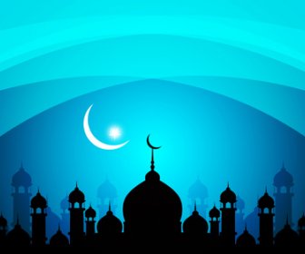 Masjid Dengan Malam Vektor Latar Belakang