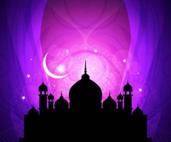 Mosque With Night Vector Backgrounds