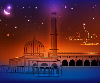 Mezquita Con Noche Vector Backgrounds