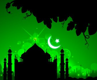 Mosque With Night Vector Backgrounds