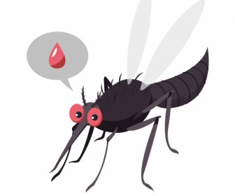 ícone Do Mosquito Esboço De Sangue Close-up Desenho Animado