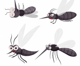 mosquito icons funny cartoon sketch