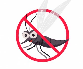 Tanda Pencegahan Nyamuk Template Lingkaran Sketsa Silang