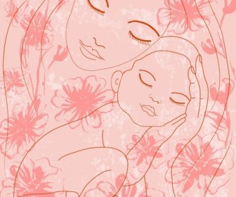 Mother And Kid Background Hand Drawn Sketch