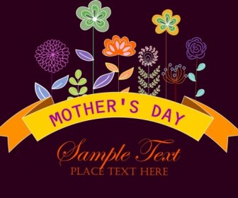 Mother Day Background Handdrawn Flowers Ribbon Decoration