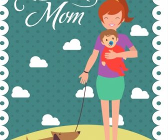 Mother Day Background Happy Mother Son Icons Decoration