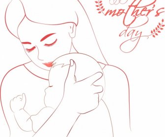 Mother Day Banner Affection Symbol Cute Handdrawn Sketch