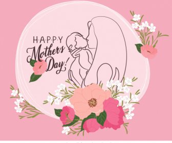 Anneler Günü Afiş Zarif Klasik Handdrawn çiçek Dekor