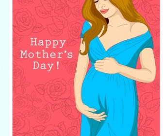 Mother Day Banner Pregnant Woman Icon Rose Backdrop